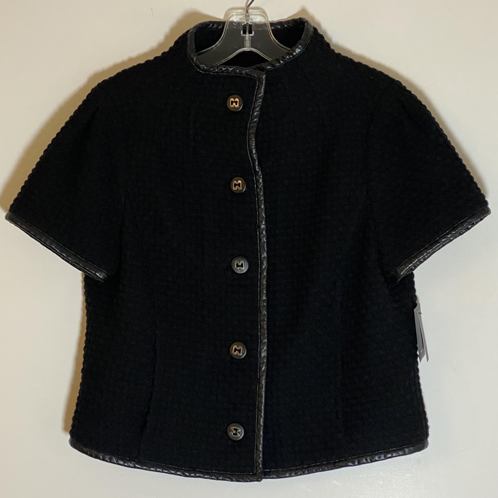 Magaschoni Collection Jacket Womens Medium Black Wool Short Sleeve Button Front